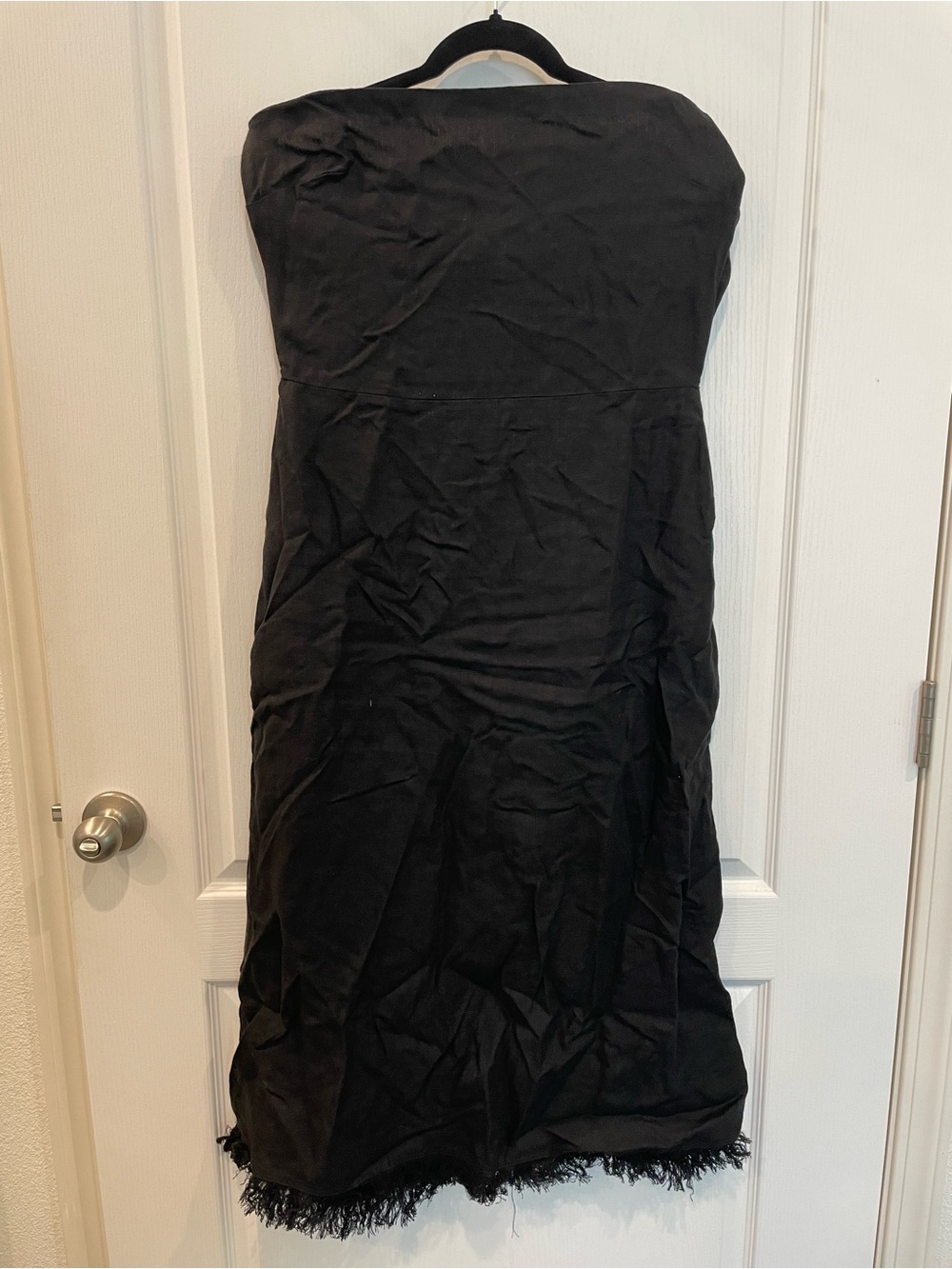 Theory Strapless Black Fringe-Hem Dress